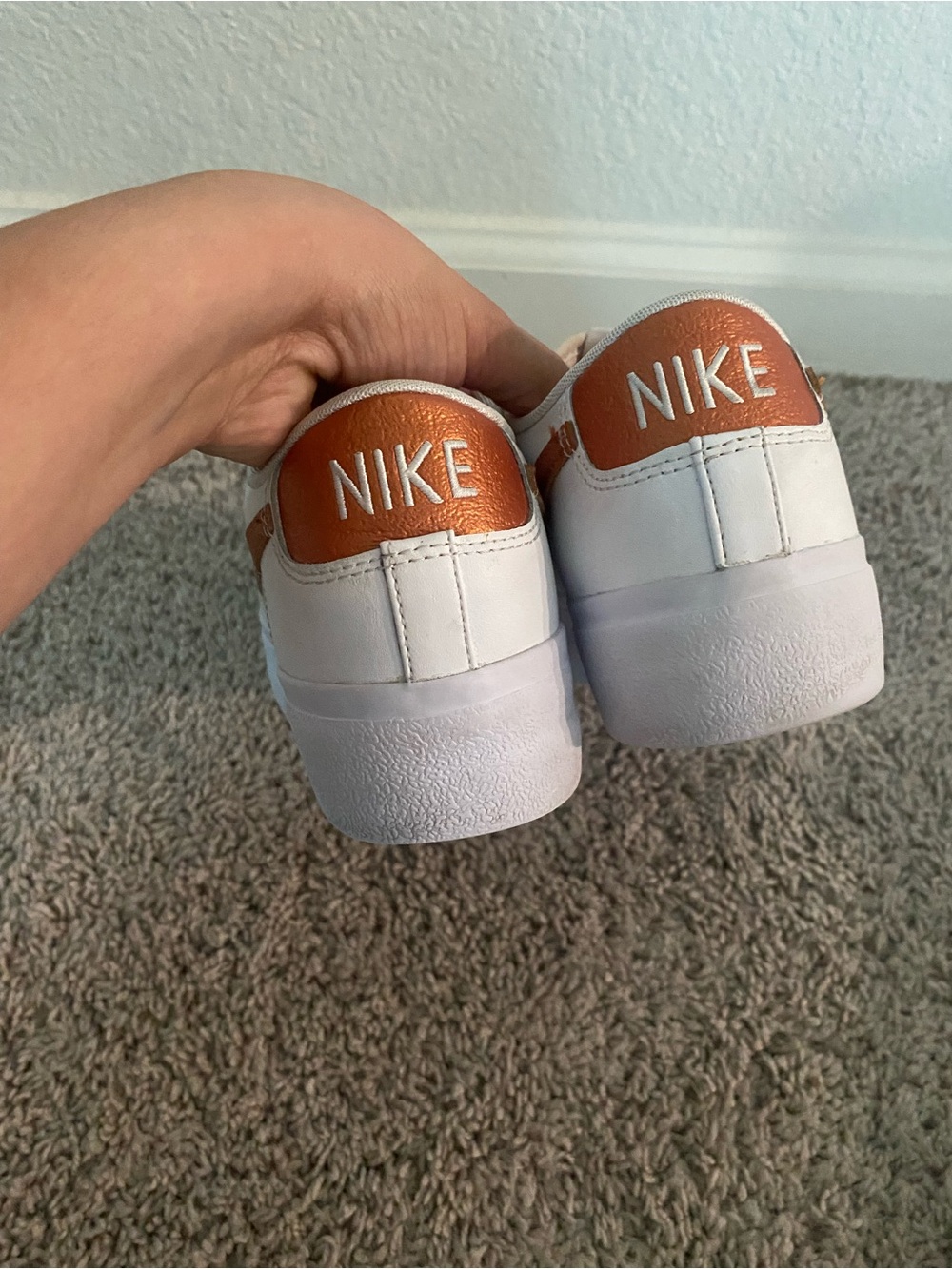 Nike Women's Blazer Low Platform ESS Sneakers in White Metallic Copper - Picture 6 of 9